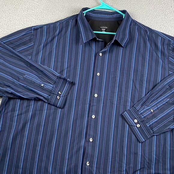 Van Heusen Button Shirt Men's 4XL Blue Striped Formal Causal Business Preppy - Picture 2 of 7